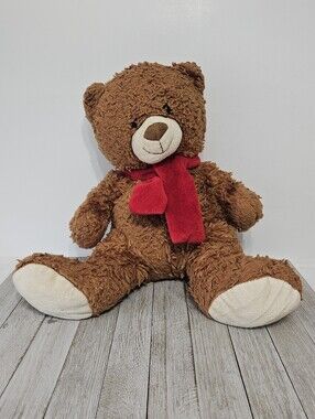 Large Vintage Teddy Bear with Large Red Bowtie and Scruffy Worn Fur Plush Stuffe